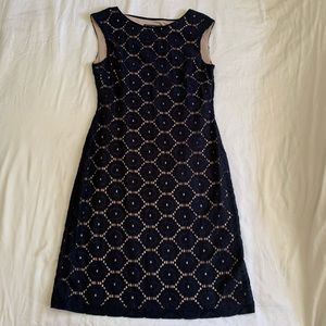 Navy and nude overlay dress